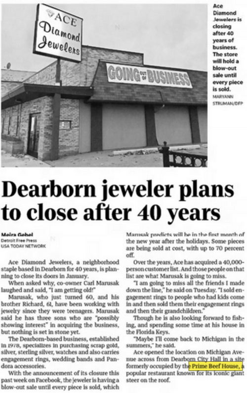 Prime Beef House - Nov 2018 Article On Ace Diamond Jewelers (newer photo)